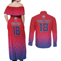 Custom York Heritage Minstrel Couples Matching Off Shoulder Maxi Dress and Long Sleeve Button Shirt White Rose of York Patterns - Wonder Print Shop