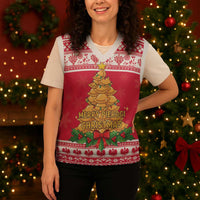 Poland Christmas Knitted V-Neck Vest Oh Pierogi Tree - Wonder Print Shop