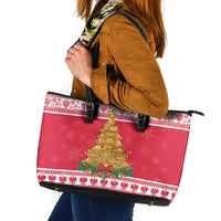 Poland Christmas Leather Tote Bag Oh Pierogi Tree - Wonder Print Shop