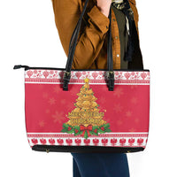 Poland Christmas Leather Tote Bag Oh Pierogi Tree - Wonder Print Shop