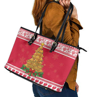 Poland Christmas Leather Tote Bag Oh Pierogi Tree - Wonder Print Shop