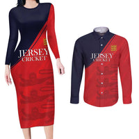 Custom Bailiwick of Jersey Cricket Couples Matching Long Sleeve Bodycon Dress and Long Sleeve Button Shirt Jer Lions Champion Red Version - Wonder Print Shop