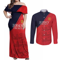 Custom Bailiwick of Jersey Cricket Couples Matching Off Shoulder Maxi Dress and Long Sleeve Button Shirt Jer Lions Champion Red Version - Wonder Print Shop