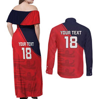 Custom Bailiwick of Jersey Cricket Couples Matching Off Shoulder Maxi Dress and Long Sleeve Button Shirt Jer Lions Champion Red Version - Wonder Print Shop