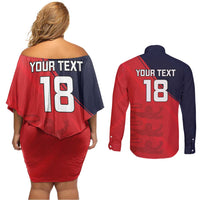 Custom Bailiwick of Jersey Cricket Couples Matching Off Shoulder Short Dress and Long Sleeve Button Shirt Jer Lions Champion Red Version - Wonder Print Shop