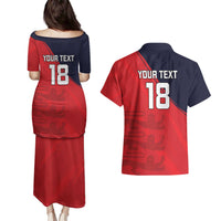 Custom Bailiwick of Jersey Cricket Couples Matching Puletasi and Hawaiian Shirt Jer Lions Champion Red Version - Wonder Print Shop