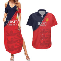 Custom Bailiwick of Jersey Cricket Couples Matching Summer Maxi Dress and Hawaiian Shirt Jer Lions Champion Red Version - Wonder Print Shop