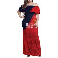Custom Bailiwick of Jersey Cricket Family Matching Off Shoulder Maxi Dress and Hawaiian Shirt Jer Lions Champion Red Version - Wonder Print Shop