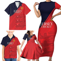 Custom Bailiwick of Jersey Cricket Family Matching Short Sleeve Bodycon Dress and Hawaiian Shirt Jer Lions Champion Red Version - Wonder Print Shop