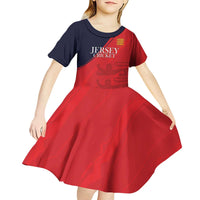 Custom Bailiwick of Jersey Cricket Kid Short Sleeve Dress Jer Lions Champion Red Version - Wonder Print Shop