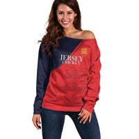 Custom Bailiwick of Jersey Cricket Off Shoulder Sweater Jer Lions Champion Red Version - Wonder Print Shop