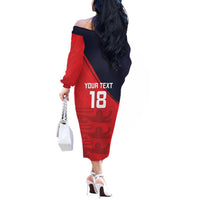Custom Bailiwick of Jersey Cricket Off The Shoulder Long Sleeve Dress Jer Lions Champion Red Version - Wonder Print Shop