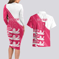 Custom Bailiwick of Jersey Cricket Couples Matching Long Sleeve Bodycon Dress and Hawaiian Shirt Jer Lions Champion Pink Version - Wonder Print Shop