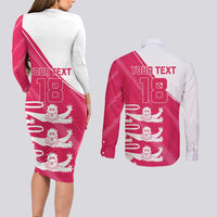 Custom Bailiwick of Jersey Cricket Couples Matching Long Sleeve Bodycon Dress and Long Sleeve Button Shirt Jer Lions Champion Pink Version - Wonder Print Shop