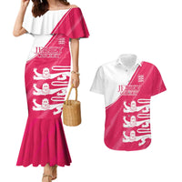 Custom Bailiwick of Jersey Cricket Couples Matching Mermaid Dress and Hawaiian Shirt Jer Lions Champion Pink Version - Wonder Print Shop