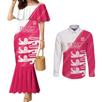 Custom Bailiwick of Jersey Cricket Couples Matching Mermaid Dress and Long Sleeve Button Shirt Jer Lions Champion Pink Version - Wonder Print Shop