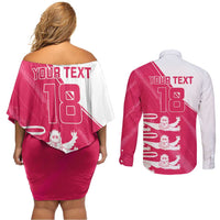 Custom Bailiwick of Jersey Cricket Couples Matching Off Shoulder Short Dress and Long Sleeve Button Shirt Jer Lions Champion Pink Version - Wonder Print Shop