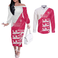 Custom Bailiwick of Jersey Cricket Couples Matching Off The Shoulder Long Sleeve Dress and Long Sleeve Button Shirt Jer Lions Champion Pink Version - Wonder Print Shop
