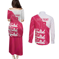 Custom Bailiwick of Jersey Cricket Couples Matching Puletasi and Long Sleeve Button Shirt Jer Lions Champion Pink Version - Wonder Print Shop