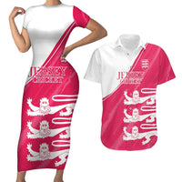 Custom Bailiwick of Jersey Cricket Couples Matching Short Sleeve Bodycon Dress and Hawaiian Shirt Jer Lions Champion Pink Version - Wonder Print Shop