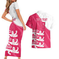 Custom Bailiwick of Jersey Cricket Couples Matching Short Sleeve Bodycon Dress and Hawaiian Shirt Jer Lions Champion Pink Version - Wonder Print Shop