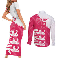 Custom Bailiwick of Jersey Cricket Couples Matching Short Sleeve Bodycon Dress and Long Sleeve Button Shirt Jer Lions Champion Pink Version - Wonder Print Shop