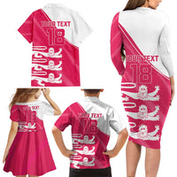 Custom Bailiwick of Jersey Cricket Family Matching Long Sleeve Bodycon Dress and Hawaiian Shirt Jer Lions Champion Pink Version - Wonder Print Shop