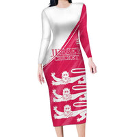 Custom Bailiwick of Jersey Cricket Family Matching Long Sleeve Bodycon Dress and Hawaiian Shirt Jer Lions Champion Pink Version - Wonder Print Shop