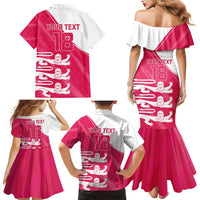 Custom Bailiwick of Jersey Cricket Family Matching Mermaid Dress and Hawaiian Shirt Jer Lions Champion Pink Version - Wonder Print Shop