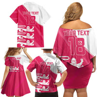 Custom Bailiwick of Jersey Cricket Family Matching Off Shoulder Short Dress and Hawaiian Shirt Jer Lions Champion Pink Version - Wonder Print Shop