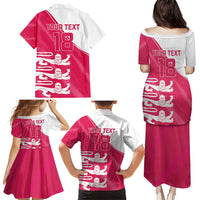 Custom Bailiwick of Jersey Cricket Family Matching Puletasi and Hawaiian Shirt Jer Lions Champion Pink Version - Wonder Print Shop