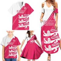 Custom Bailiwick of Jersey Cricket Family Matching Summer Maxi Dress and Hawaiian Shirt Jer Lions Champion Pink Version - Wonder Print Shop