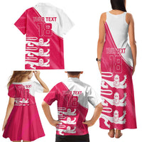 Custom Bailiwick of Jersey Cricket Family Matching Tank Maxi Dress and Hawaiian Shirt Jer Lions Champion Pink Version - Wonder Print Shop