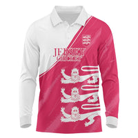 Custom Bailiwick of Jersey Cricket Long Sleeve Polo Shirt Jer Lions Champion Pink Version - Wonder Print Shop