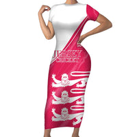 Custom Bailiwick of Jersey Cricket Short Sleeve Bodycon Dress Jer Lions Champion Pink Version - Wonder Print Shop