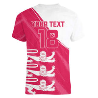 Custom Bailiwick of Jersey Cricket Women V-Neck T-Shirt Jer Lions Champion Pink Version - Wonder Print Shop