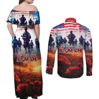 USA Veterans Day Couples Matching Off Shoulder Maxi Dress and Long Sleeve Button Shirt All Gave Some With Poppy Patterns - Wonder Print Shop