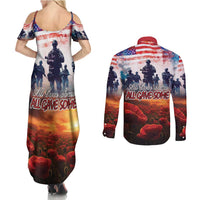 USA Veterans Day Couples Matching Summer Maxi Dress and Long Sleeve Button Shirt All Gave Some With Poppy Patterns - Wonder Print Shop
