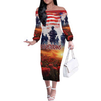 USA Veterans Day Off The Shoulder Long Sleeve Dress All Gave Some With Poppy Patterns - Wonder Print Shop