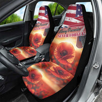 USA Veterans Day Car Seat Cover Poppy Flowers With Flag Grunge - Wonder Print Shop