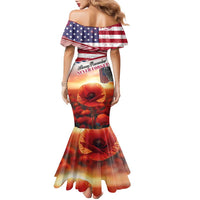 USA Veterans Day Family Matching Mermaid Dress and Hawaiian Shirt Poppy Flowers With Flag Grunge - Wonder Print Shop