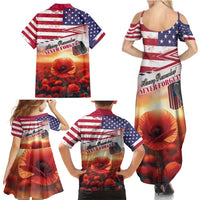 USA Veterans Day Family Matching Summer Maxi Dress and Hawaiian Shirt Poppy Flowers With Flag Grunge - Wonder Print Shop
