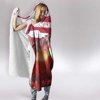 USA Veterans Day Hooded Blanket Poppy Flowers With Flag Grunge