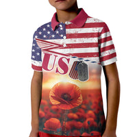 USA Veterans Day Kid Polo Shirt Poppy Flowers With Flag Grunge - Wonder Print Shop