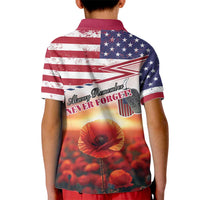 USA Veterans Day Kid Polo Shirt Poppy Flowers With Flag Grunge - Wonder Print Shop