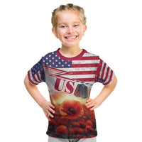 USA Veterans Day Kid T Shirt Poppy Flowers With Flag Grunge - Wonder Print Shop