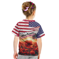 USA Veterans Day Kid T Shirt Poppy Flowers With Flag Grunge - Wonder Print Shop