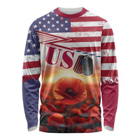 USA Veterans Day Long Sleeve Shirt Poppy Flowers With Flag Grunge - Wonder Print Shop