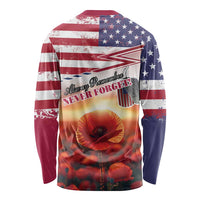 USA Veterans Day Long Sleeve Shirt Poppy Flowers With Flag Grunge - Wonder Print Shop
