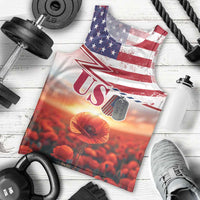 USA Veterans Day Men Tank Top Poppy Flowers With Flag Grunge - Wonder Print Shop